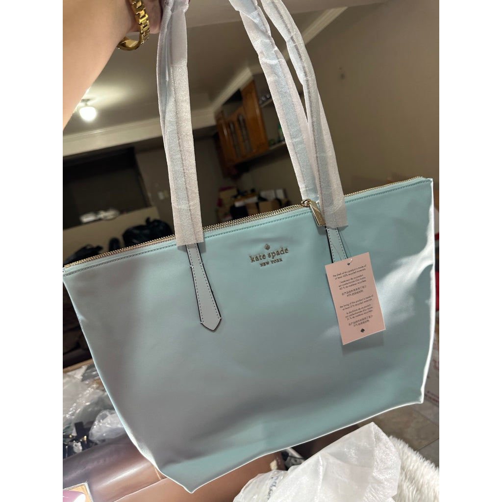 AUTHENTIC/ORIGINAL KateSpade Kitt Large Nylon Tote Bag Aqua Pool Blue
