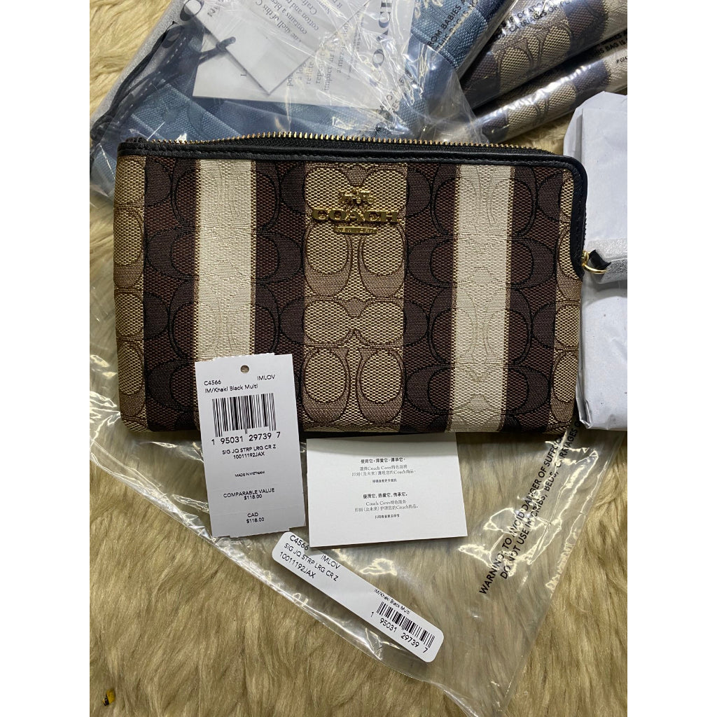 AUTHENTIC/ORIGINAL COACH Large Corner Zip Wristlet Wallet In Signature Jacquard Brown & Blue