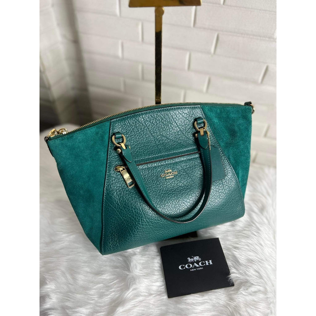 AUTHENTIC/ORIGINAL COACH Pebbled Suede Leather Prairie Satchel Bag Blue Green