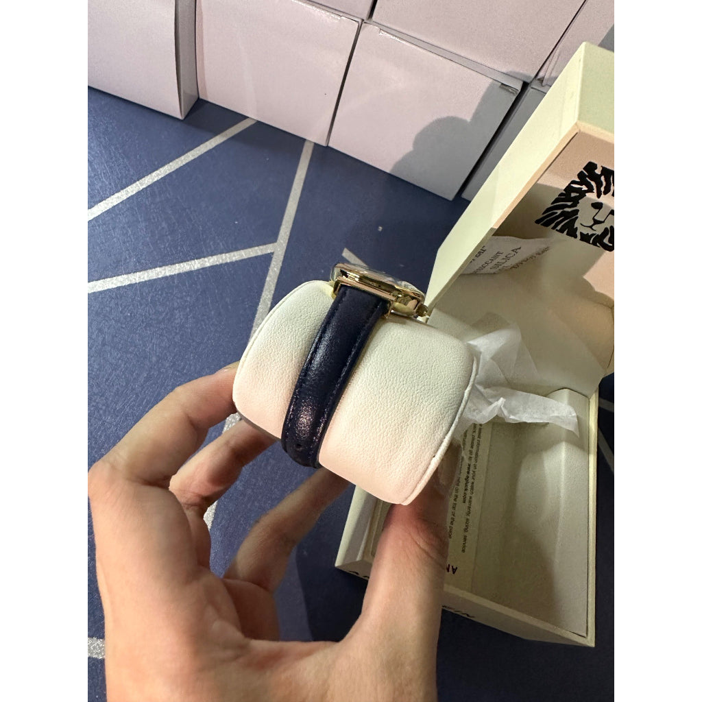 AUTHENTIC/ORIGINAL Anne Klein Women's AK/2246CRNV Gold-Tone and Navy Blue Leather Strap Watch