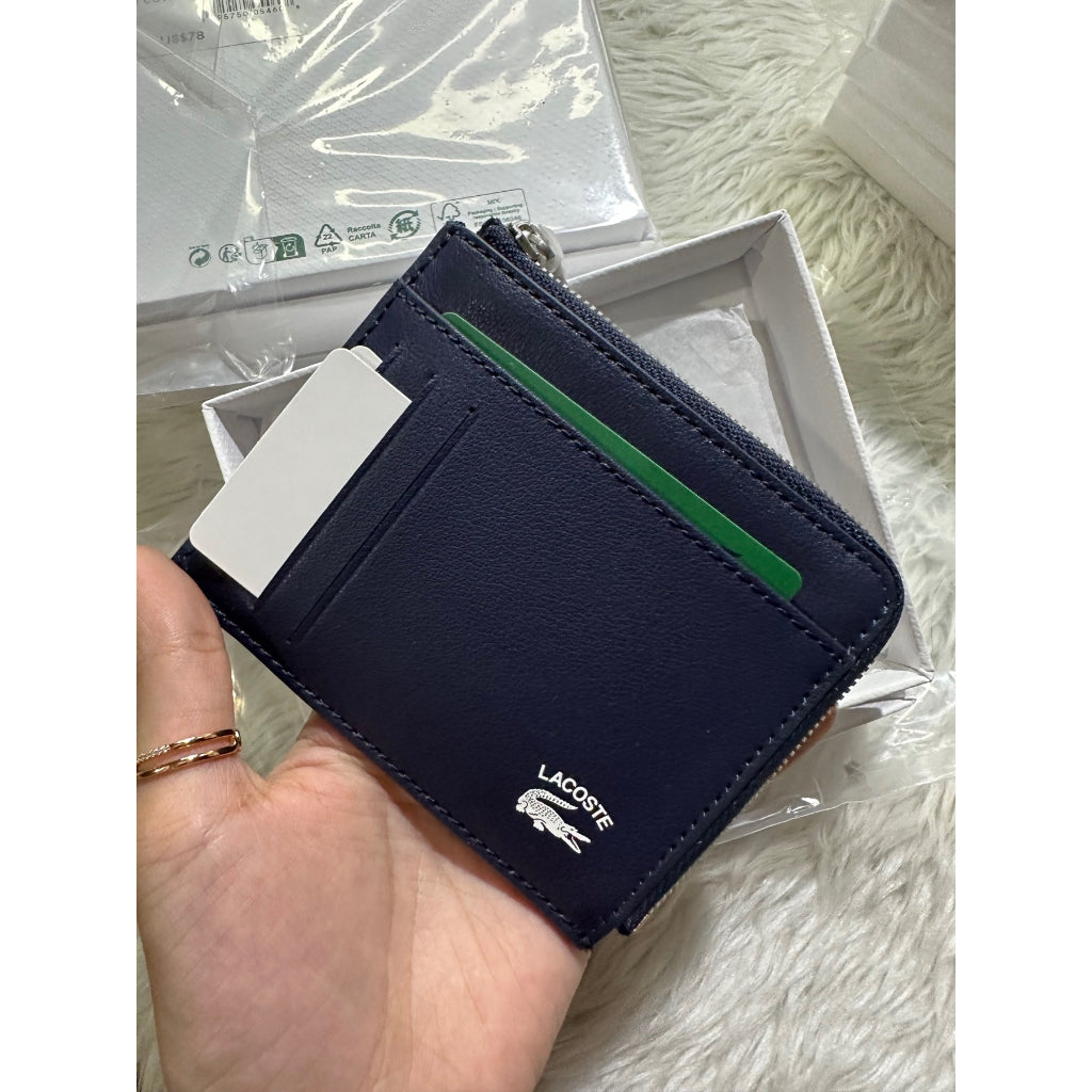 AUTHENTIC/ORIGINAL LACOSTE Men's Contrast Zip Card Coin Wallet Holder NAVY NH4016PN Marine