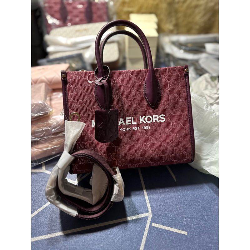 AUTHENTIC/ORIGINAL MICHAEL K0RS Mirella Signature Small Shopper Top Zip Crossbody Bag Mulberry