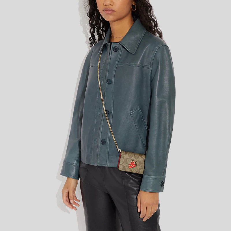 AUTHENTIC/ORIGINAL COACH Mini Wallet On A Chain In Signature Canvas With Strawberry Red Bag