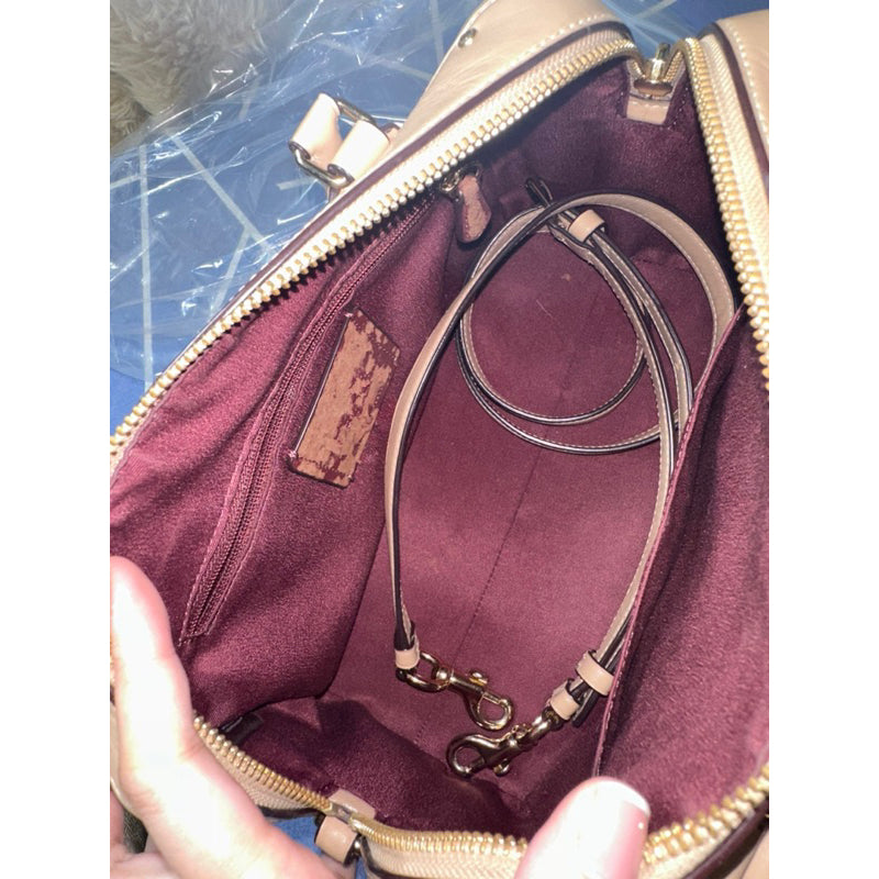 AUTHENTIC/ORIGINAL Coach Preloved Ivie Bennett Signature Satchel Bag in LIGHT KHAKI/BEECHWOOD