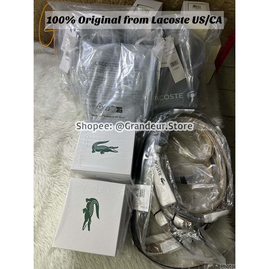 AUTHENTIC/ORIGINAL LACOSTE Women's Monogram Canvas Tongue Buckle Belt Beige