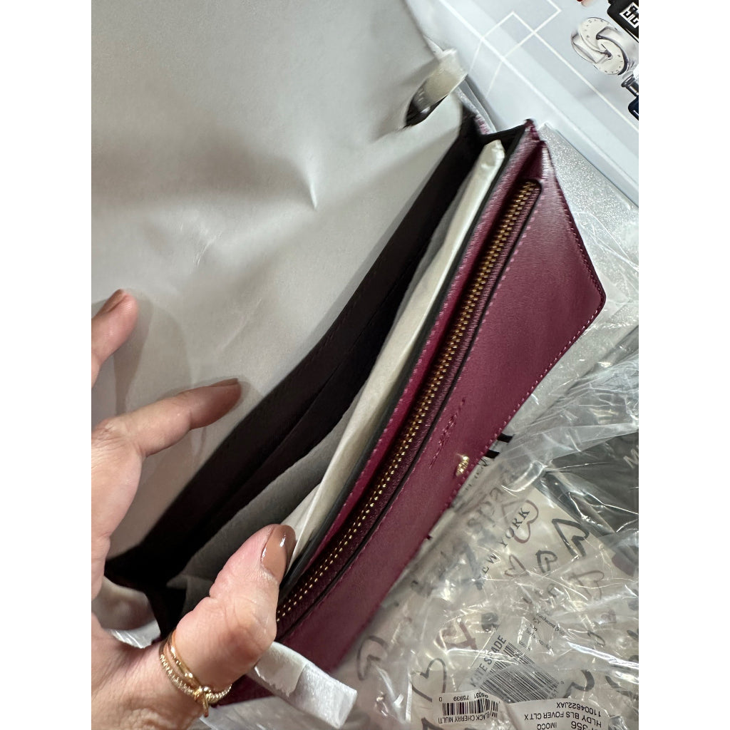 AUTHENTIC/ORIGINAL COACH Anna Foldover Clutch Crossbody Bag With Holiday Bells Print in MaroonCherry