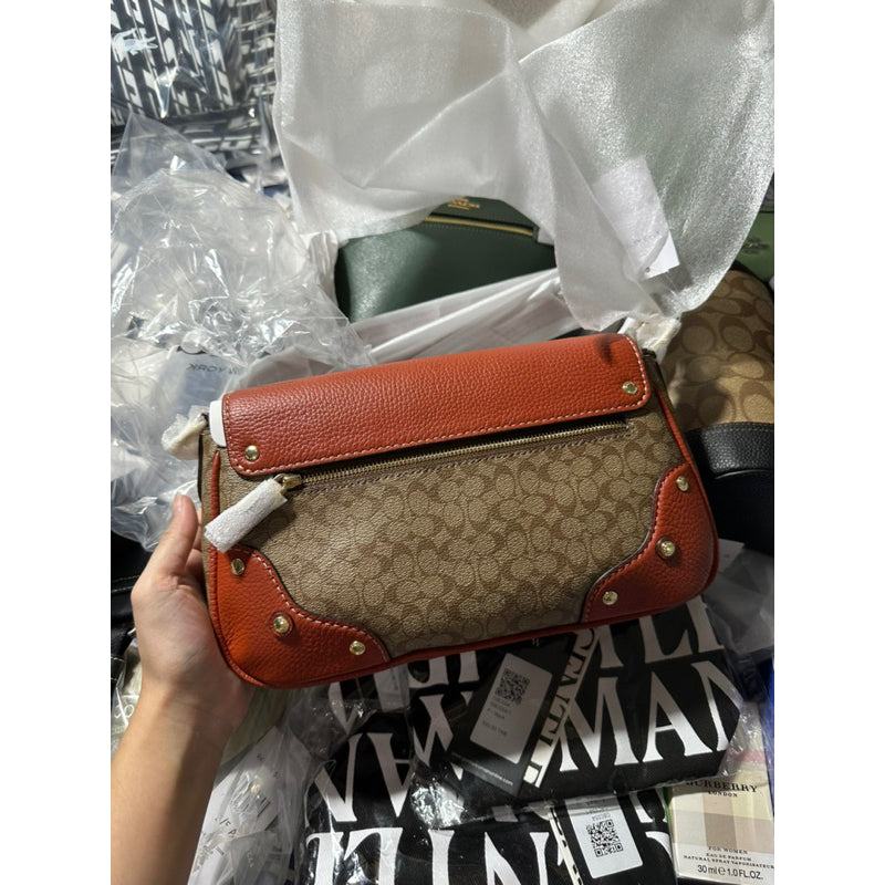 SALE! AUTHENTIC/ORIGINAL COACH Millie Shoulder Bag In Colorblock Signature Canvas Khaki/Terracotta