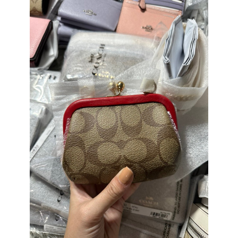 SALE! AUTHENTIC/ORIGINAL COACH Nora Kisslock Card Coin Purse Case Small Wallet Mini Bag Chain Strap