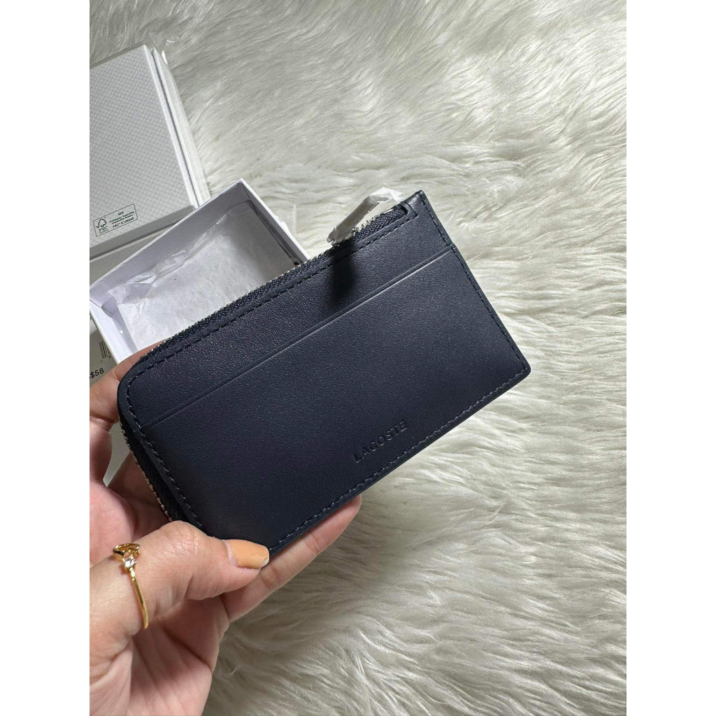 AUTHENTIC/ORIGINAL LACOSTE Unisex Fitzgerald Leather Card Holder Marine NH1992FG