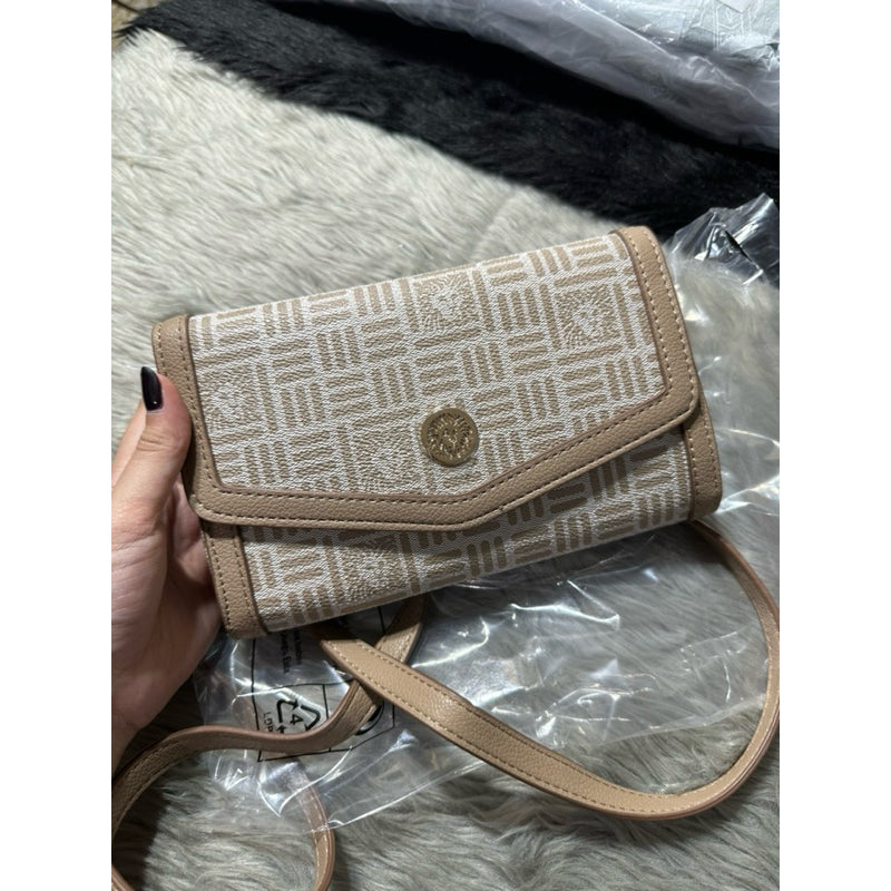 AUTHENTIC/ORIGINAL Anne Klein Logo Wallet On A Chain Beige Small Bag