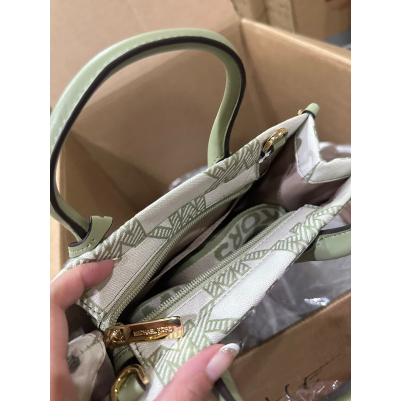 AUTHENTIC/ORIGINAL Michael K0rs MK Mirella Small Logo Jacquard Crossbody Bag Green