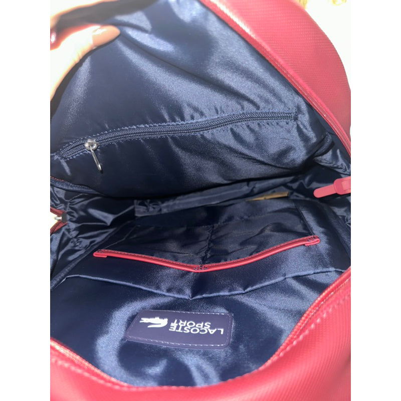 AUTHENTIC/ORIGINAL Lacoste Men's Ultimum Logo Petit Piqué Backpack Red Leather Bag