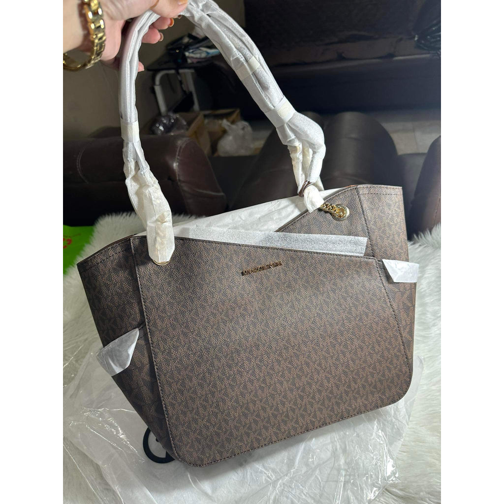 AUTHENTIC/ORIGINAL Michael K0rs MK Jet Set Large Logo Shoulder Bag Brown Chain strap