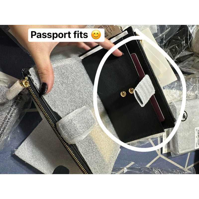 AUTHENTIC/ORIGINAL Michael K0rs MK Jet Set Travel Large Double Zip Wallet Graphic Logo Beige Black