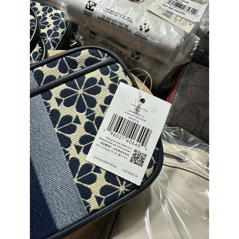 AUTHENTIC/ORIGINAL KateSpade KS Retail Mini Camera Spade Flower Jacquard Bag Blue Multi