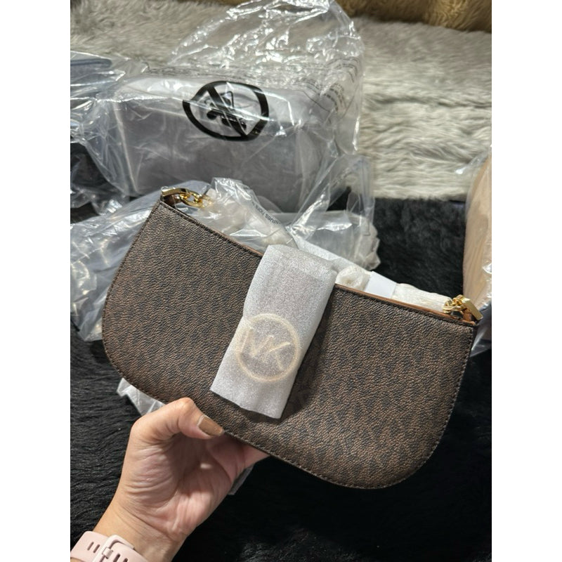 AUTHENTIC/ORIGINAL Michael K0rs MK Carmen Small Logo Shoulder Bag Brown