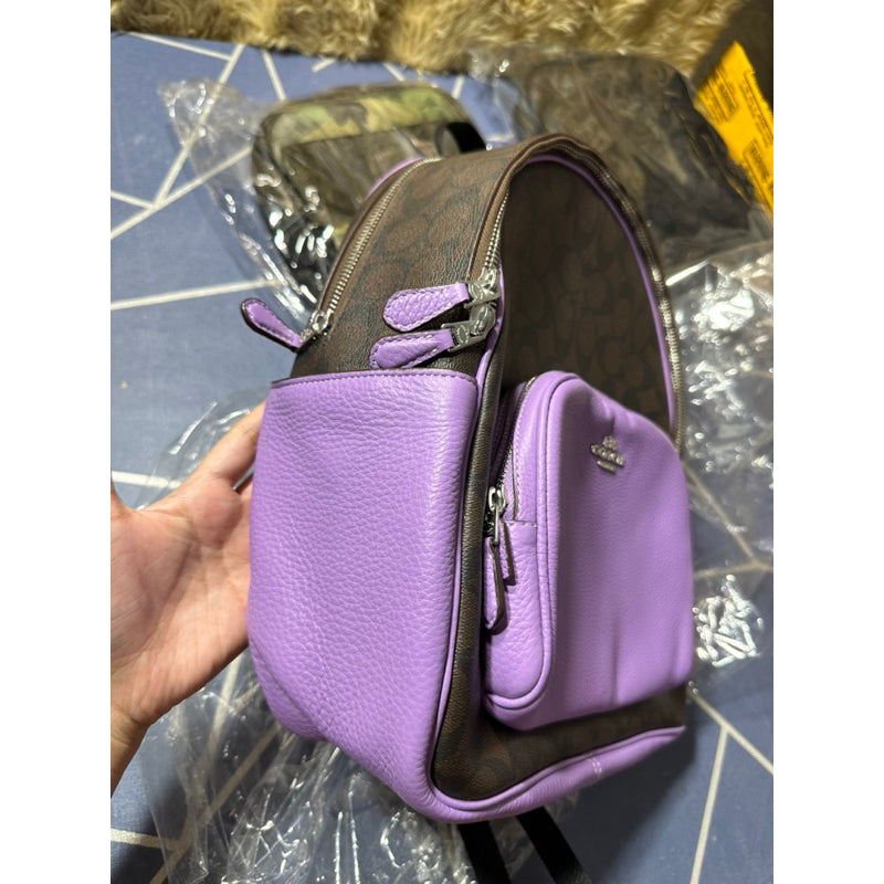 AUTHENTIC/ORIGINAL Coach Medium Court Backpack Bag In Signature Canvas Brown/Purple