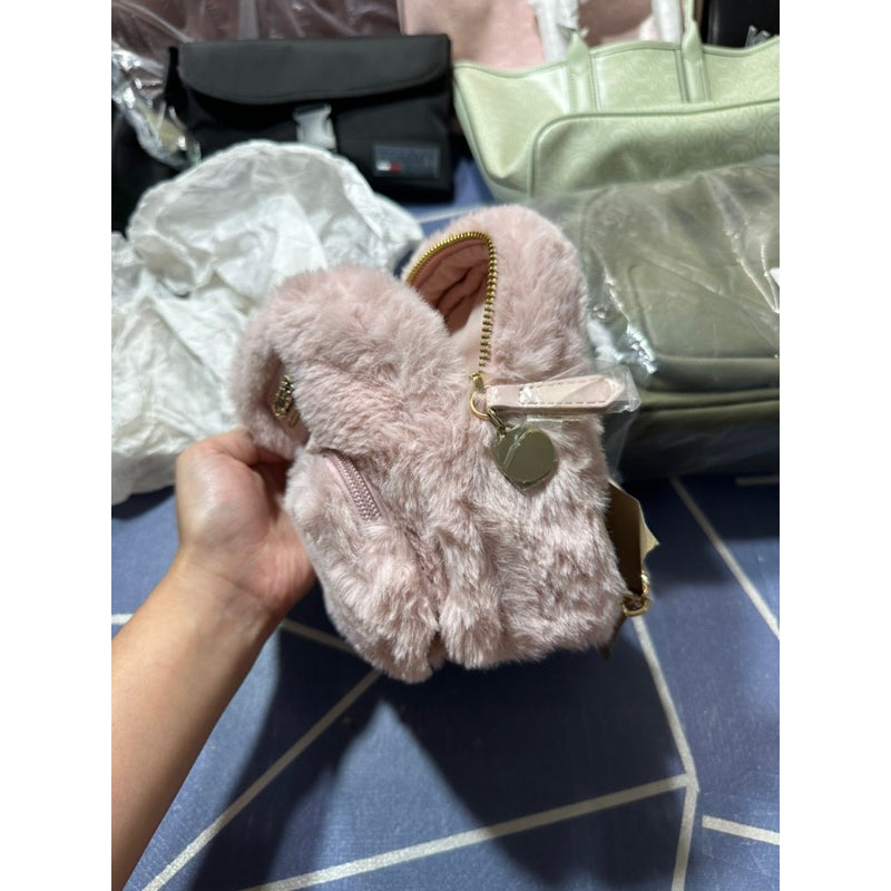 AUTHENTIC/ORIGINAL Guess Evan Faux-Fur Mini Backpack Pink Bag