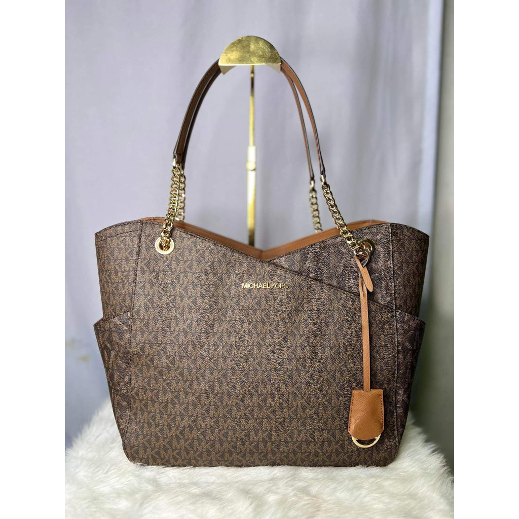 AUTHENTIC/ORIGINAL Michael K0rs MK Jet Set Large Logo Shoulder Bag Brown Chain strap