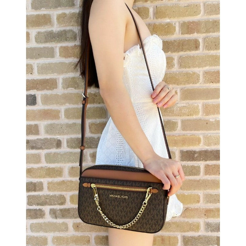 AUTHENTIC/ORIGINAL Michael K0rs MK Jet Set Large East West Chain Crossbody Bag MonoBrown