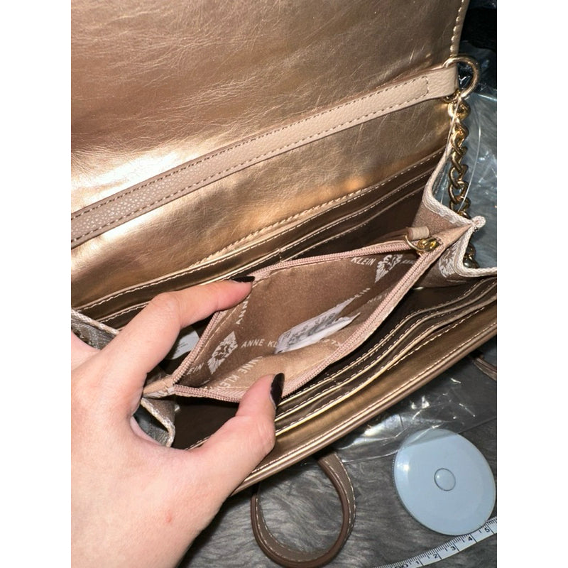 AUTHENTIC/ORIGINAL Anne Klein Logo Wallet On A Chain Beige Small Bag