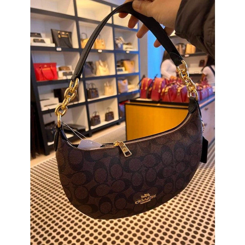 AUTHENTIC/ORIGINAL COACH Payton Hobo Shoulder Bag In Signature Canvas in Brown Black White
