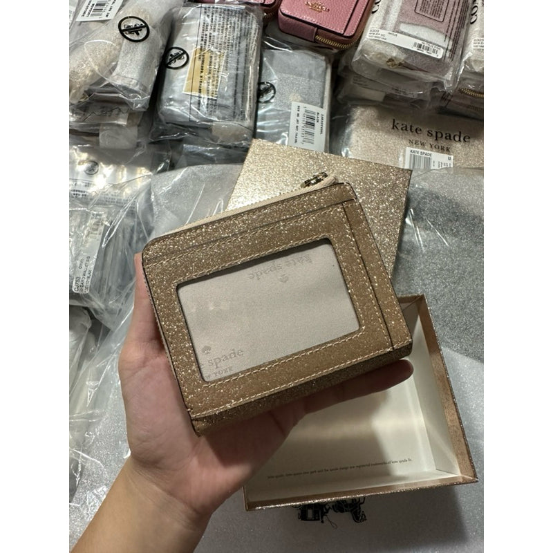 AUTHENTIC/ORIGINAL KateSpade KS Glimmer Boxed Small Bifold Wallet Gold/Black