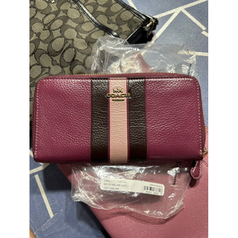 AUTHENTIC/ORIGINAL Preloved Coach Long Zip Around Wallet In Signature Canvas Dark Brown