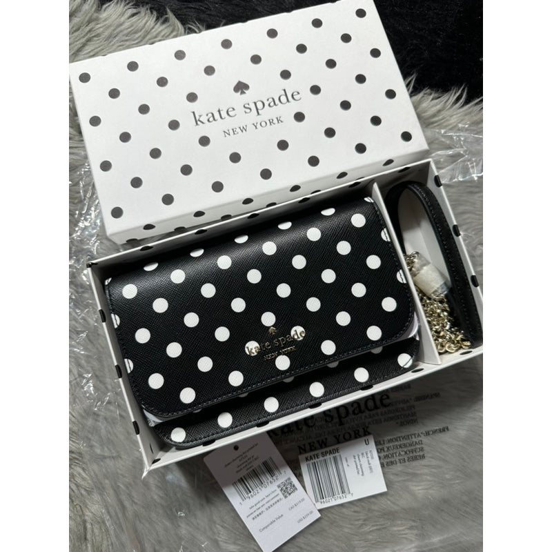 AUTHENTIC/ORIGINAL KateSpade KS Cheers Black Polka Dot Crossbody Mini Chain Bag with Gift Box