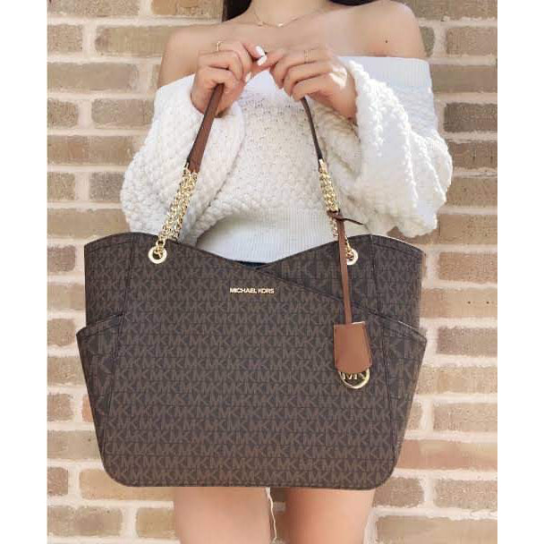 AUTHENTIC/ORIGINAL Michael K0rs MK Jet Set Large Logo Shoulder Bag Brown Chain strap