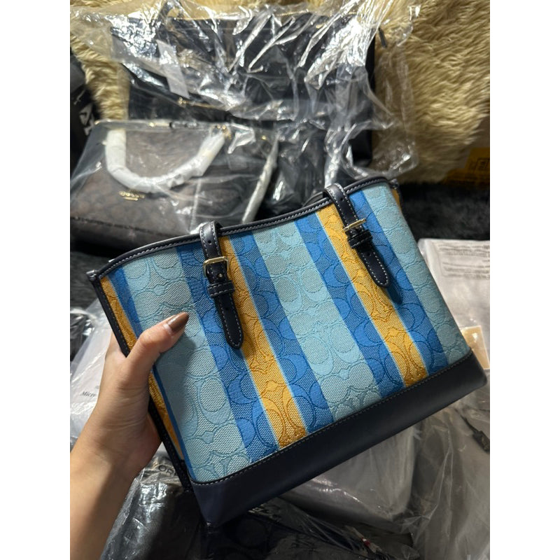 SALE! ❤️ AUTHENTIC/ORIGINAL Coach Mollie Tote 25 In Signature Jacquard With Stripes blue Bag