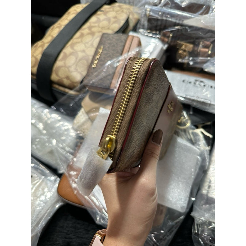 AUTHENTIC/ORIGINAL Coach Accordion Zip Retail Long Wallet In Signature Canvas Tan Brown