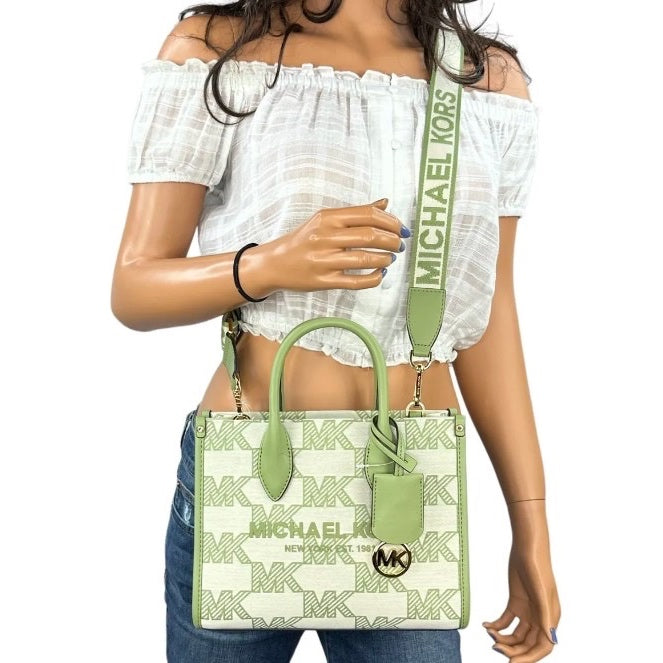 AUTHENTIC/ORIGINAL Michael K0rs MK Mirella Small Logo Jacquard Crossbody Bag Green