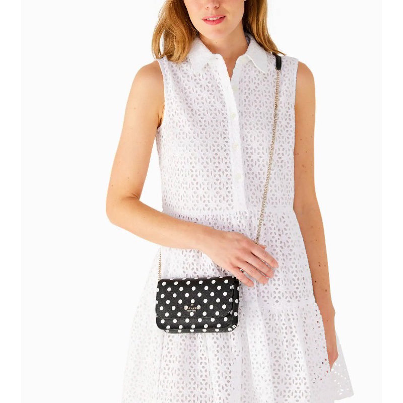 AUTHENTIC/ORIGINAL KateSpade KS Cheers Black Polka Dot Crossbody Mini Chain Bag with Gift Box