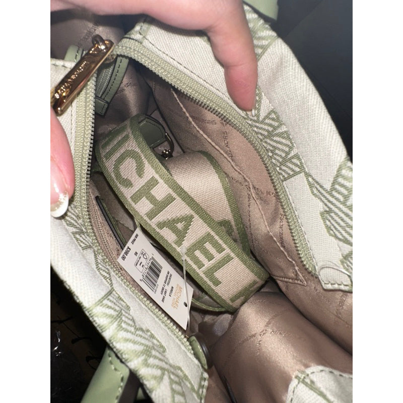 AUTHENTIC/ORIGINAL Michael K0rs MK Mirella Small Logo Jacquard Crossbody Bag Green