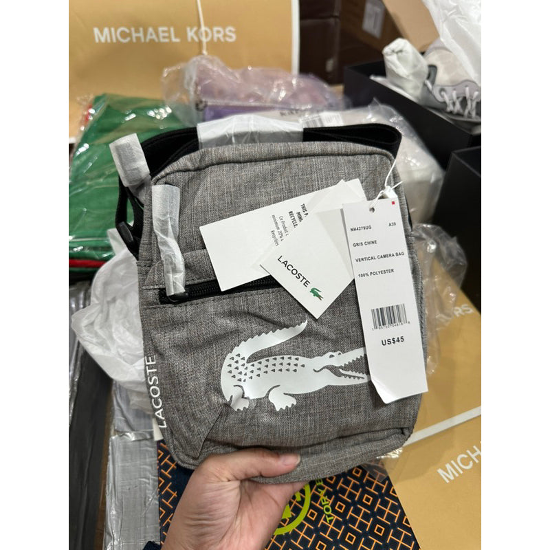 SALE! ❤️ AUTHENTIC/ORIGINAL LACOSTE Men’s Recycled Fiber Shoulder Bag in Gray