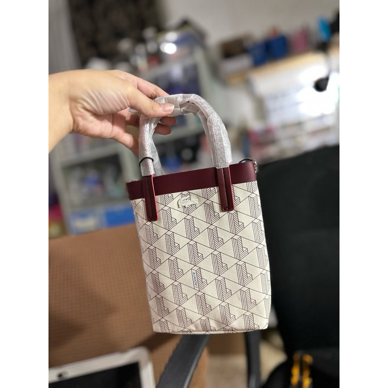 AUTHENTIC/ORIGINAL Lacoste Women's Canvas Monogram Mini Tote Mono Bag White/Red