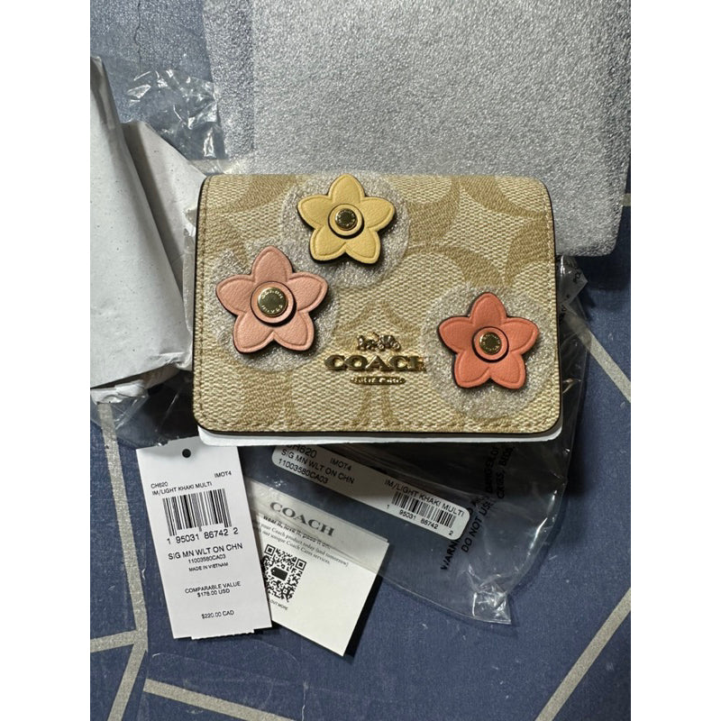 AUTHENTIC/ORIGINAL Coach Mini Wallet On A Chain Sling In Signature Canvas With Floral Applique