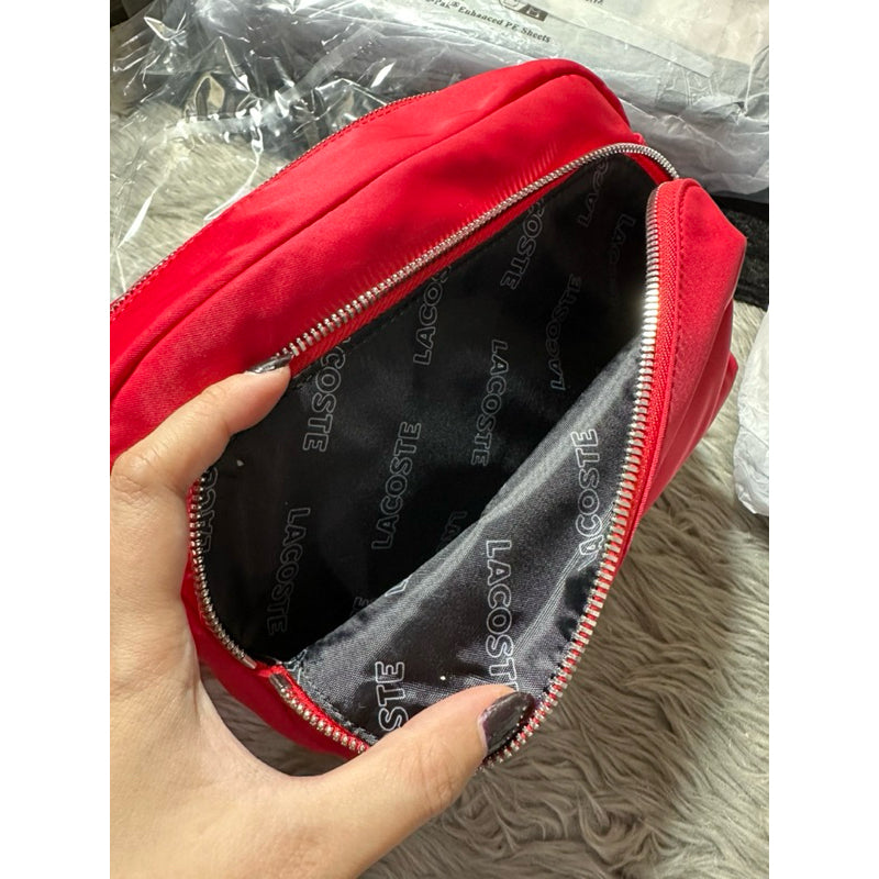 AUTHENTIC/ORIGINAL Lacoste Unisex Branded Nylon Red Crossbody Camera Bag