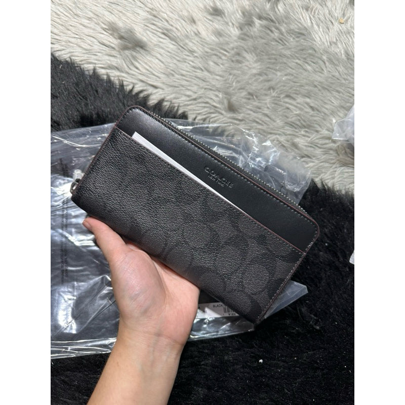 AUTHENTIC/ORIGINAL COACH Accordion Long Men's Wallet In Signature Canvas Black
