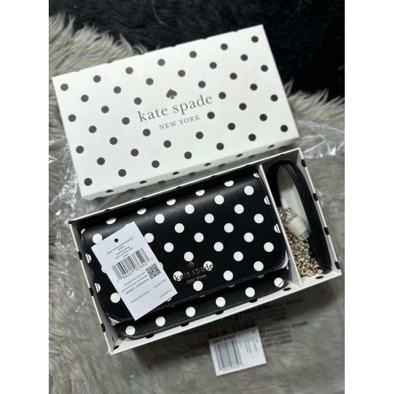 AUTHENTIC/ORIGINAL KateSpade KS Cheers Black Polka Dot Crossbody Mini Chain Bag with Gift Box