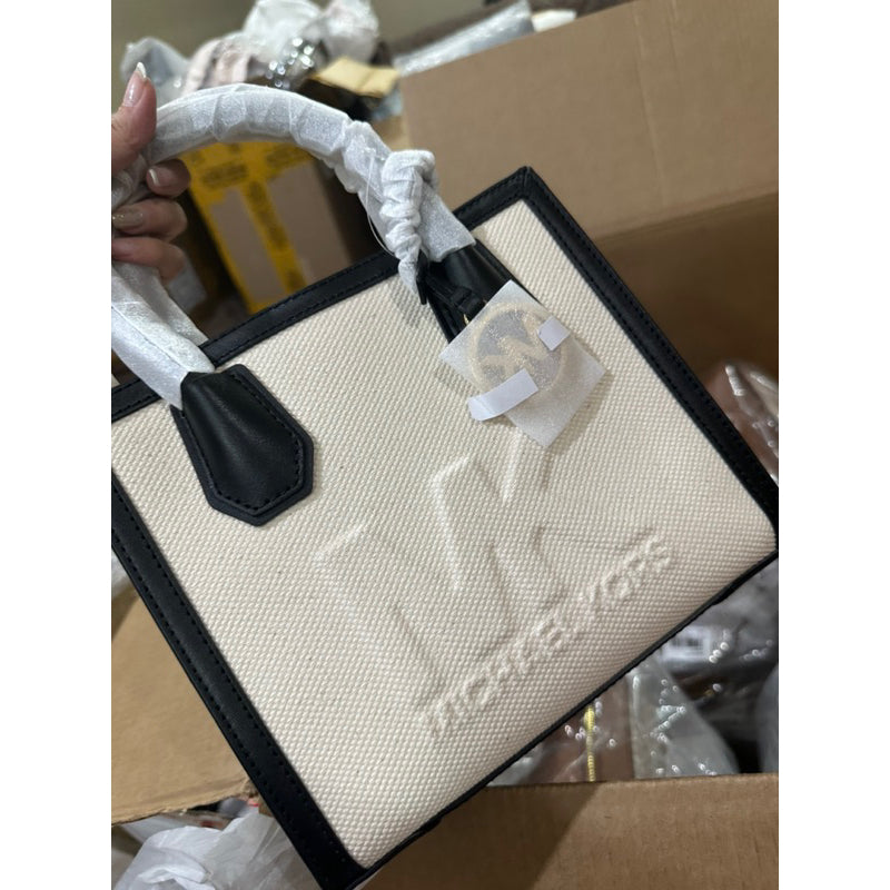 AUTHENTIC/ORIGINAL Michael K0rs MK MERCER MEDIUM LOGO EMBOSSED COTTON CANVAS CROSSBODY BAG in BLACK