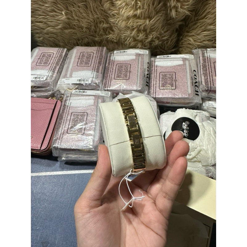 AUTHENTIC Anne Klein Women's AK/2434BKGB Diamond-Accented Gold-Tone Bracelet Watch