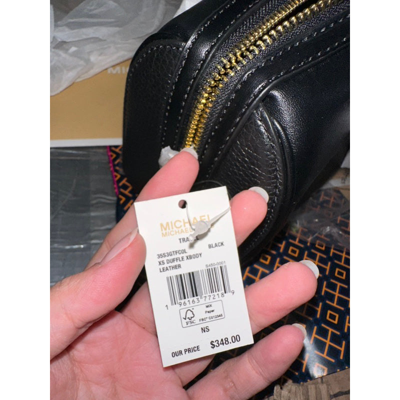 AUTHENTIC/ORIGINAL Michael K0rs MK Travel Leather Extra Small Duffle Crossbody Bag Black
