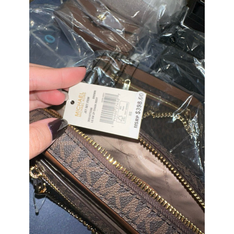 AUTHENTIC/ORIGINAL Michael K0rs MK Jet Set Large East West Chain Crossbody Bag MonoBrown