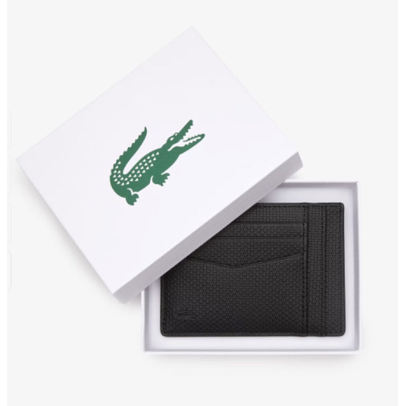 AUTHENTIC/ORIGINAL Lacoste Men’s Chantaco Calfskin Leather Card Holder Wallet Black NH412OCE