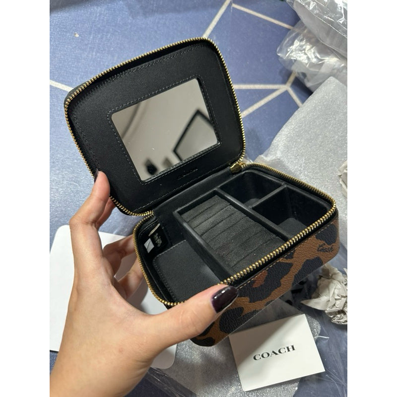 AUTHENTIC/ORIGINAL COACH Jewelry Box Organizer with Leopard Print in Light Saddle