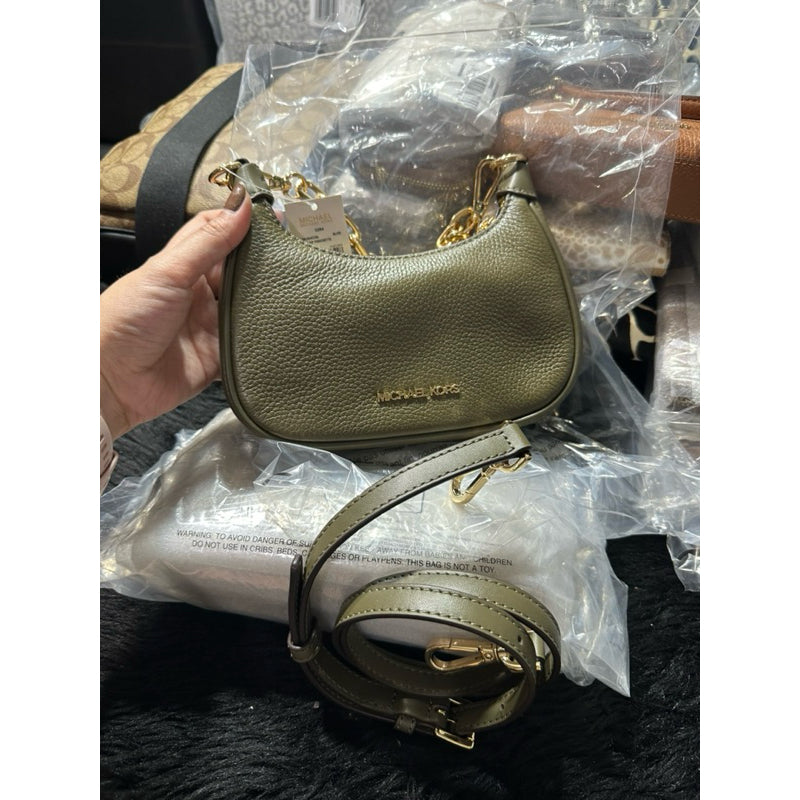 AUTHENTIC/ORIGINAL Michael K0rs MK Cora Mini Zip Pouchette KiliKili Crossbody Bag Olive Green
