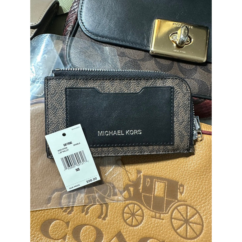 AUTHENTIC/ORIGINAL Michael K0rs MK Men's Leather Zip Card Wallet Black