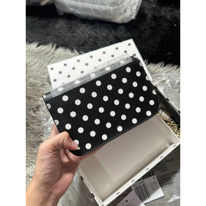 AUTHENTIC/ORIGINAL KateSpade KS Cheers Black Polka Dot Crossbody Mini Chain Bag with Gift Box